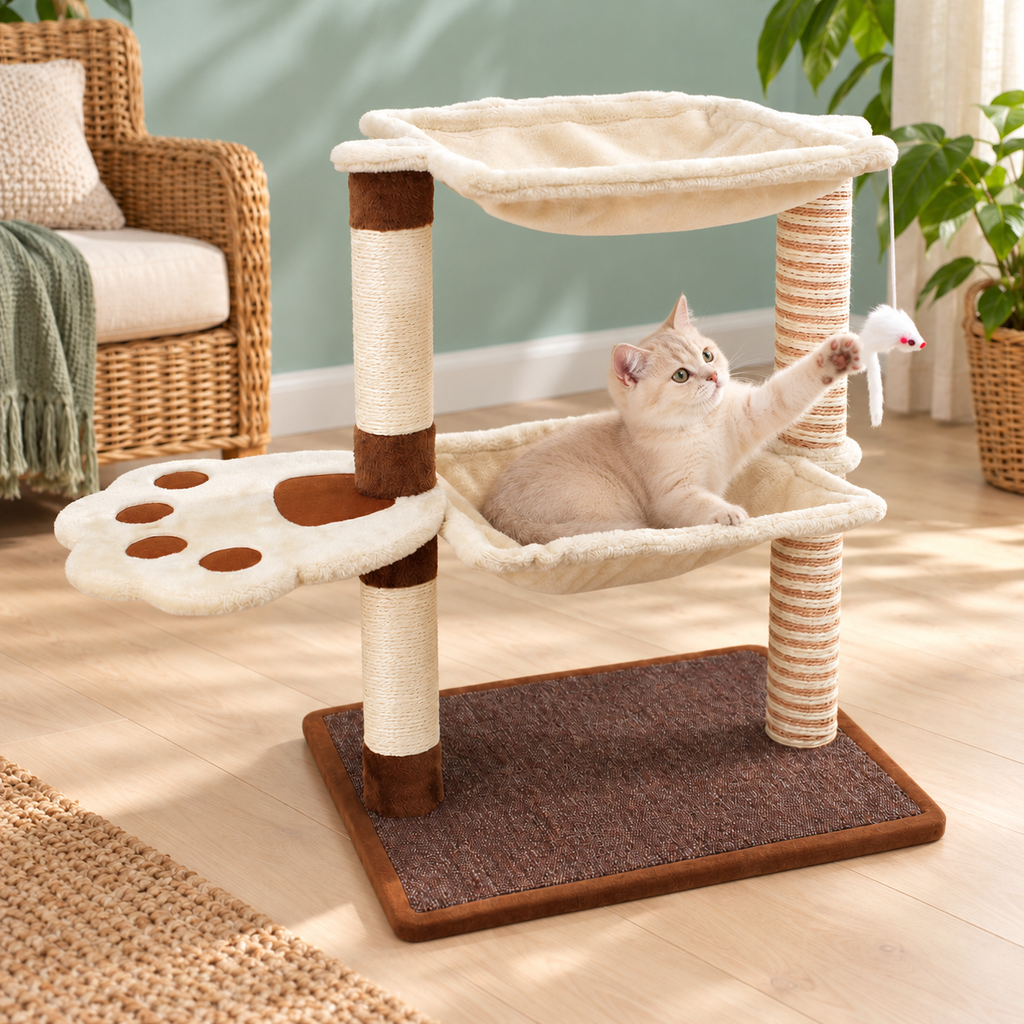 SONGWAY 27.5-Inch Cat Tree with Hammock & Natural Sisal Scratching Post – Alternative view in the same room