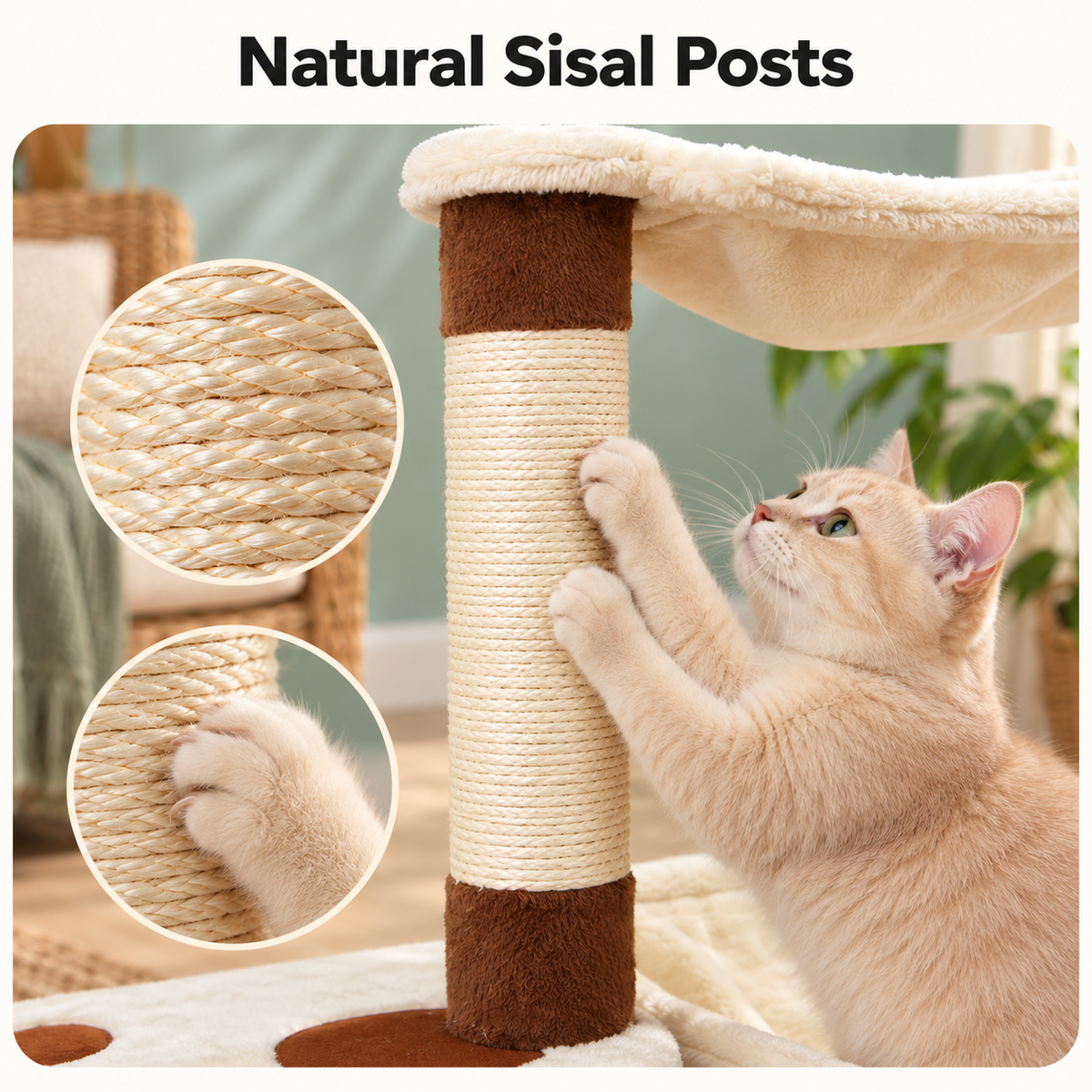 SONGWAY 27.5-Inch Cat Tree with Hammock & Natural Sisal Scratching Post – Natural Sisal Posts