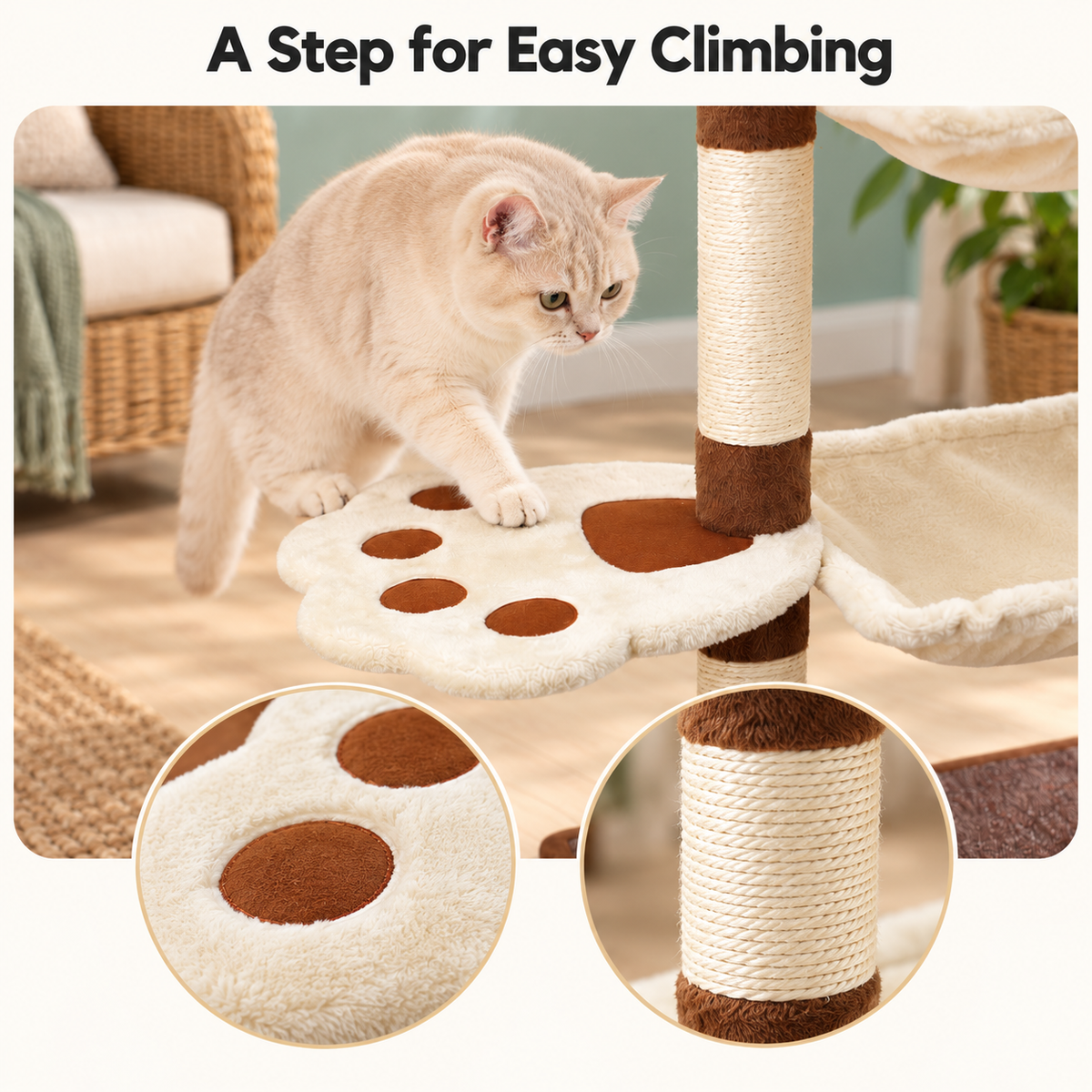 SONGWAY 27.5-Inch Cat Tree with Hammock & Natural Sisal Scratching Post – A Step for Easy Climbing