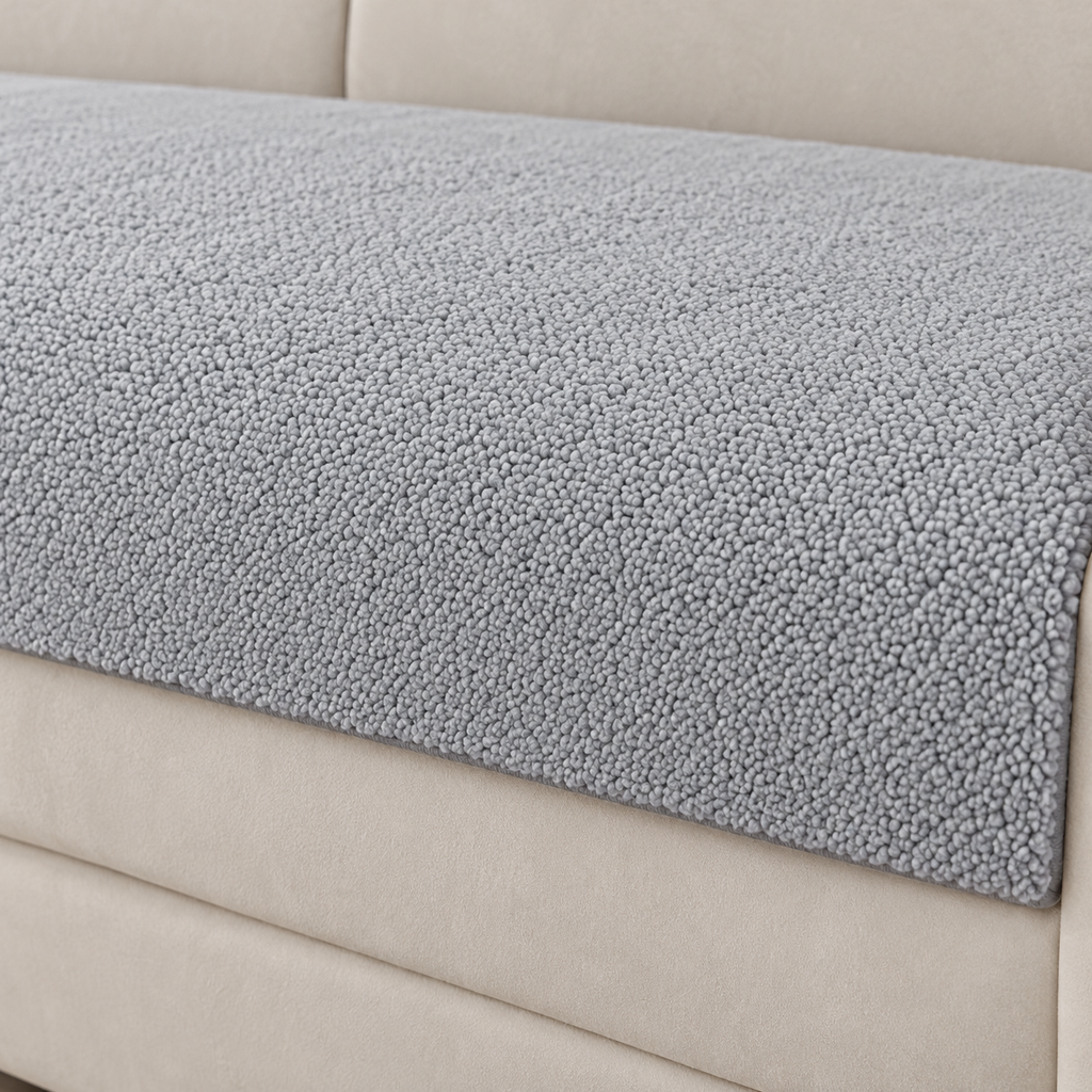 MELLYKORAN Sherpa Fleece Sofa Panel – Light Grey, 36 × 47 in — fabric detail