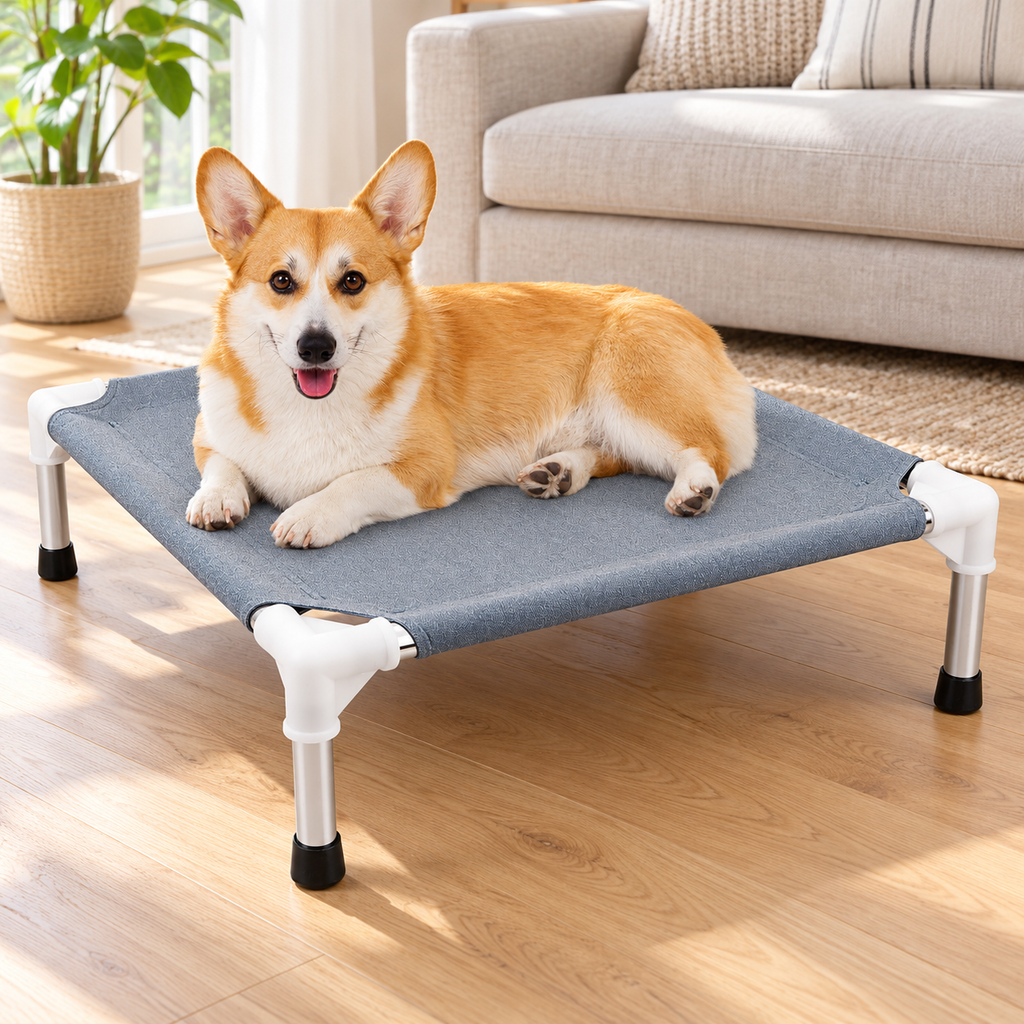 Small Elevated Cooling Dog Bed with Double-Layer Polyester Cotton & Non-Slip Feet – home setting