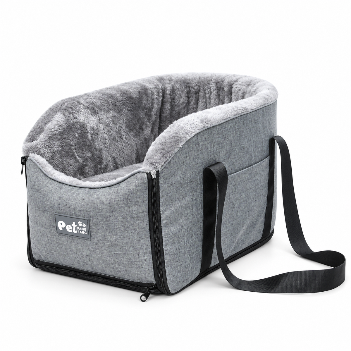 Grey console pet travel bed on a white background