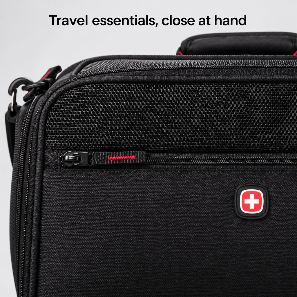 SwissGear carrier pocket zipper and mesh detail