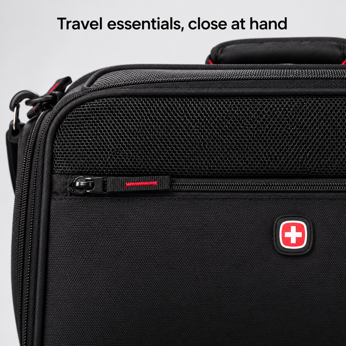 SwissGear carrier pocket zipper and mesh detail
