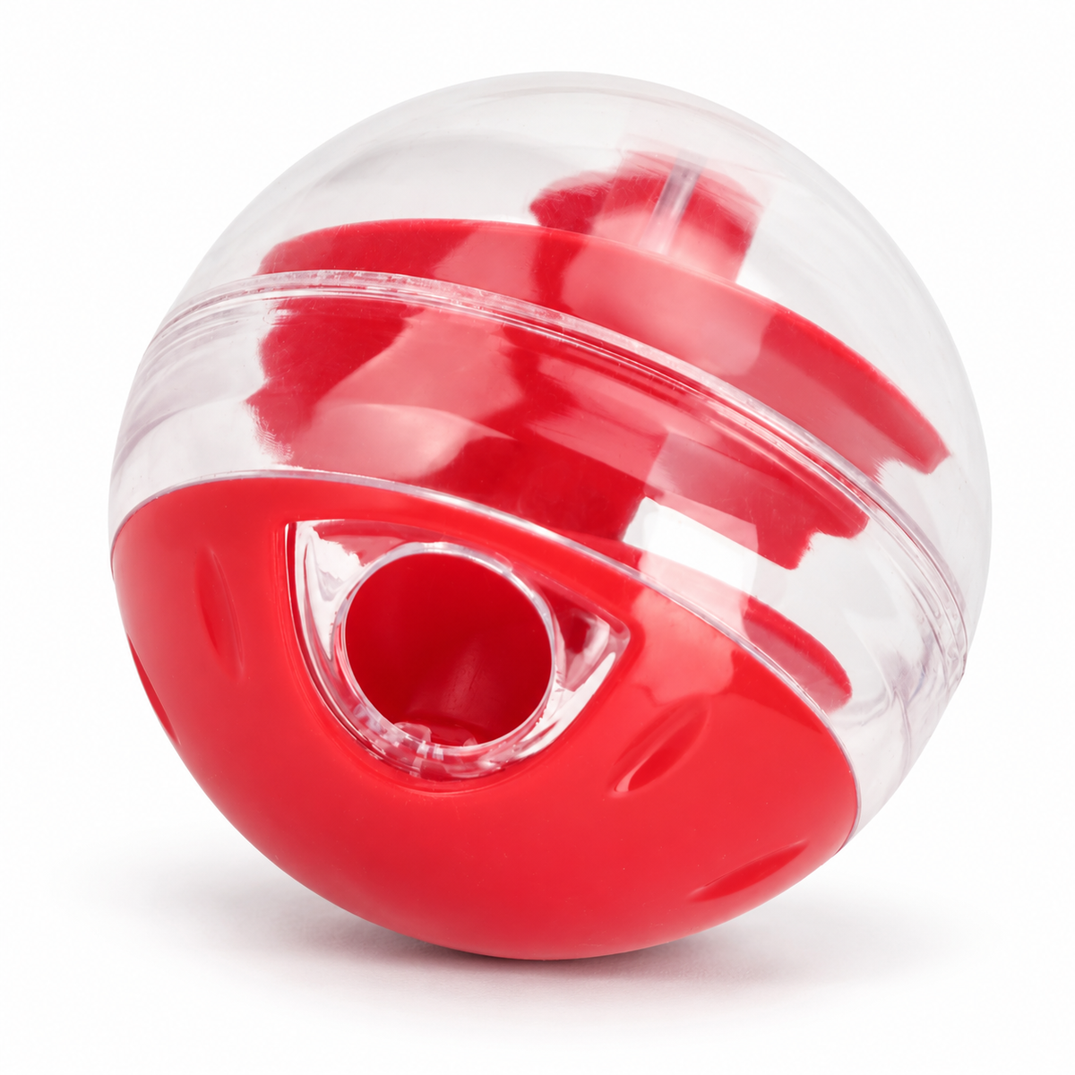 Red and clear treat ball on white