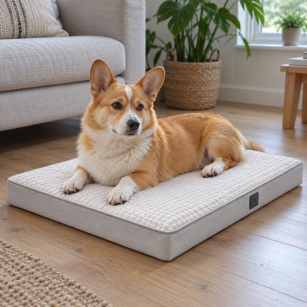Veehoo Large Orthopedic Flannel Dog Bed with Waterproof Liner & Removable Washable Cover – dog resting in natural daylight