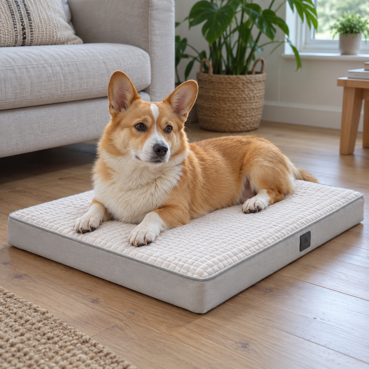 Veehoo Large Orthopedic Flannel Dog Bed with Waterproof Liner & Removable Washable Cover – dog resting in natural daylight