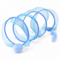 Blue spiral mesh cat tunnel on white