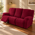YUEANG Stretch Reclining Sofa Cover Set – Wine Red, Three Seat — in a living room