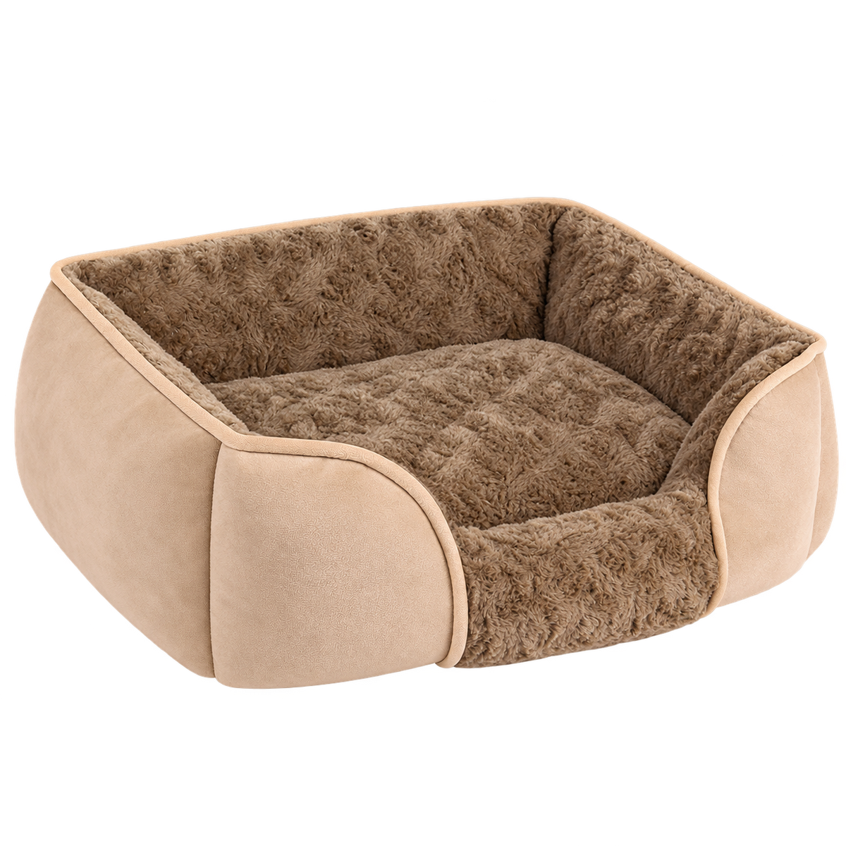 YAEM Medium Swirl Rose Velvet Bolster Dog Bed with Removable Cushion – Light Brown – isolated product